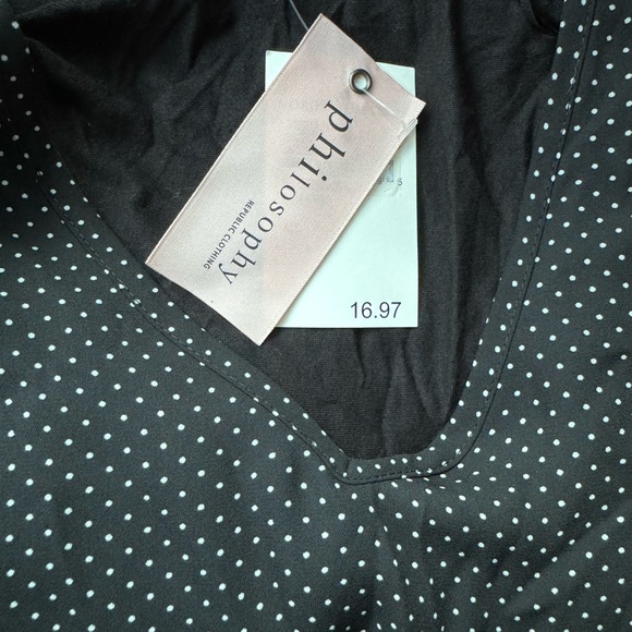 NWT Philosophy black short sleeve top with white polka dots - Picture 6 of 6